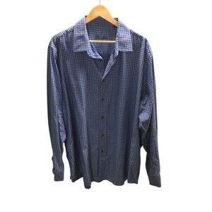Tasso Elba Shirt Men's Size XXL Blue Plaid Button Up Long Sleeve Cotton